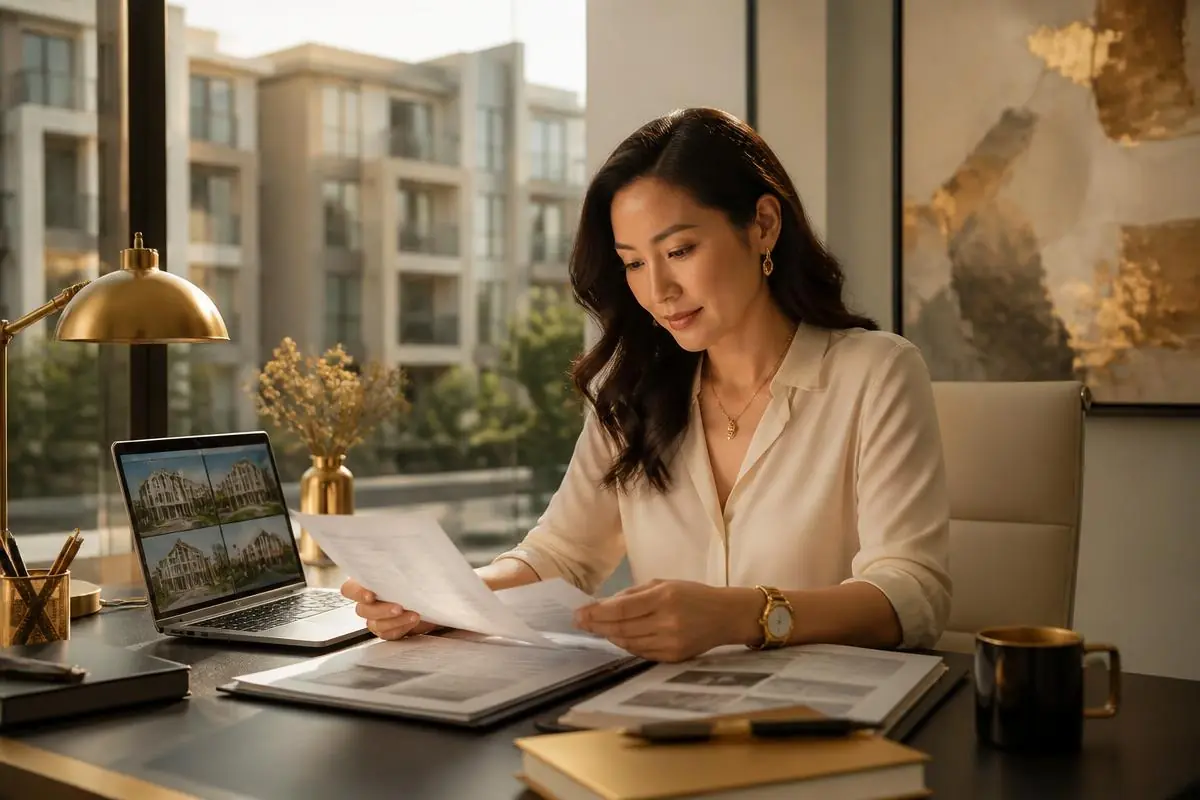 Property investor reviewing rental documents